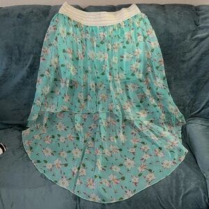 BB Couture large mint red green and white floral print sheer high low skirt New